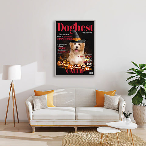Image of USA MADE Dogbest Personalized Pet Poster Canvas Print, Personalized Dog Cat Prints, Halloween Magazine Cover, Custom Pet Portrait Poster