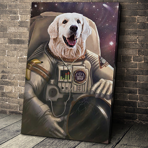Image of USA MADE The Astronaut Custom Pet Portrait Personalized Dog Cat Canvas, Poster, Digital Download Wallarts | Customized Pet Gifts