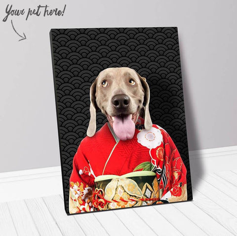 Image of USA MADE Personalized Pet Portrait on Canvas, Poster or Digital Download | Aka Bara - Japanese Geisha & Kimono Inspired Custom Pet Portrait
