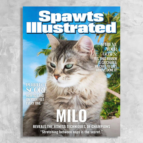 Image of Personalized Spawts Illustrated for Cats Canvas, Cat Magazine Cover Canvas Print, Custom Pet Portrait on Canvas, Poster or Digital