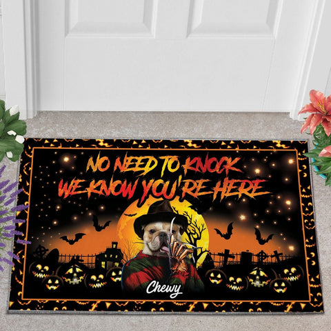 Image of Personalized Pet Doormat, Freddipaw No Need To Knock Custom 1 Pet Doormat, Floormat, Kitchenmat