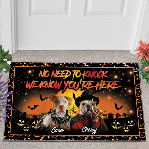 Image of USA MADE No Need To Knock Custom 2 Pets Doormat | Personalized Pet Doormat, Floormat, Kitchenmat Home Decor
