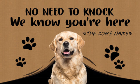 Image of USA MADE No Need To Knock We Know You're Here Custom Pet Doormat | Personalized Pet Doormat, Floormat, Kitchen Mat, Home Decor, Rug, Gift