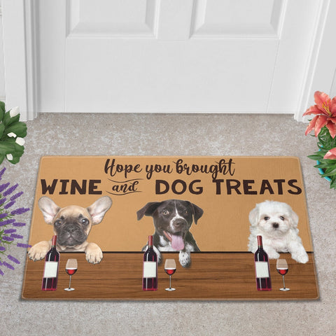 Image of Personalized Pet Doormat, Hope You Brought Wine And Dog Treats Doormat, Floormat, Kitchen Mat