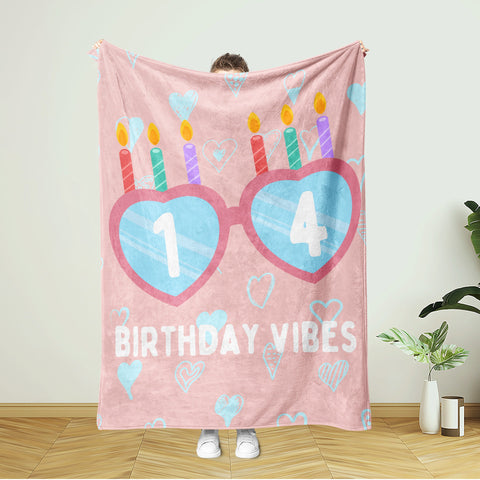 Image of Personalized 14 Year Old Girl Blanket, Custom Birthday Blanket, Birthday Vibes Blanket, 14th Birthday Blanket , Birthday Gifts