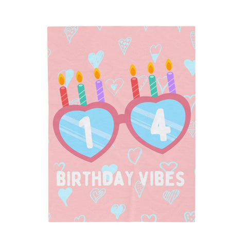 Image of Personalized 14 Year Old Girl Blanket, Custom Birthday Blanket, Birthday Vibes Blanket, 14th Birthday Blanket , Birthday Gifts