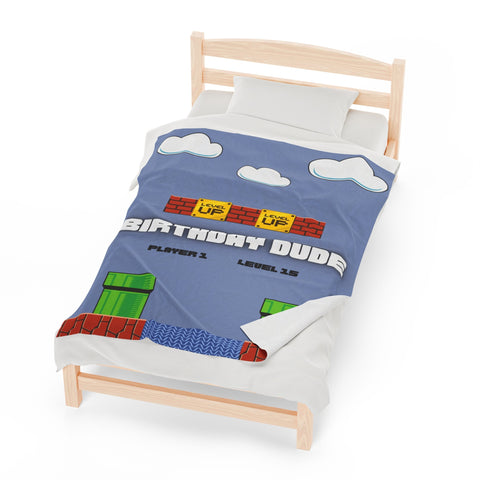 Image of USA Printed Custom Birthday Blanket, Birthday Dude Blanket, Game Blanket, Level Up Blanket, Personalized Blanket, Gift for Her Him, Birthday Gifts