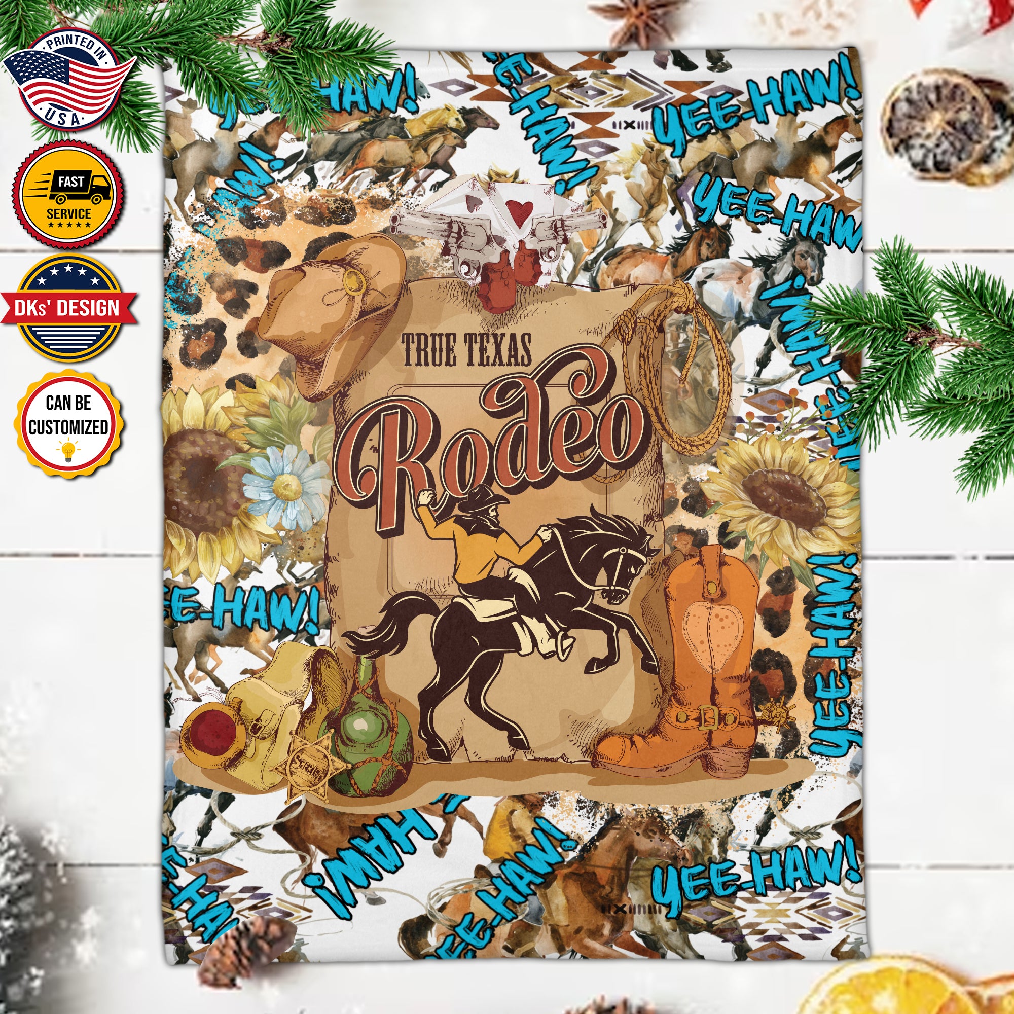 Personalized Cowboy Blanket, True Texas Rodeo Yee-Haw Blanket, Custom Christmas Cowboy Blanket, Birthday Gifts, Christmas Gifts