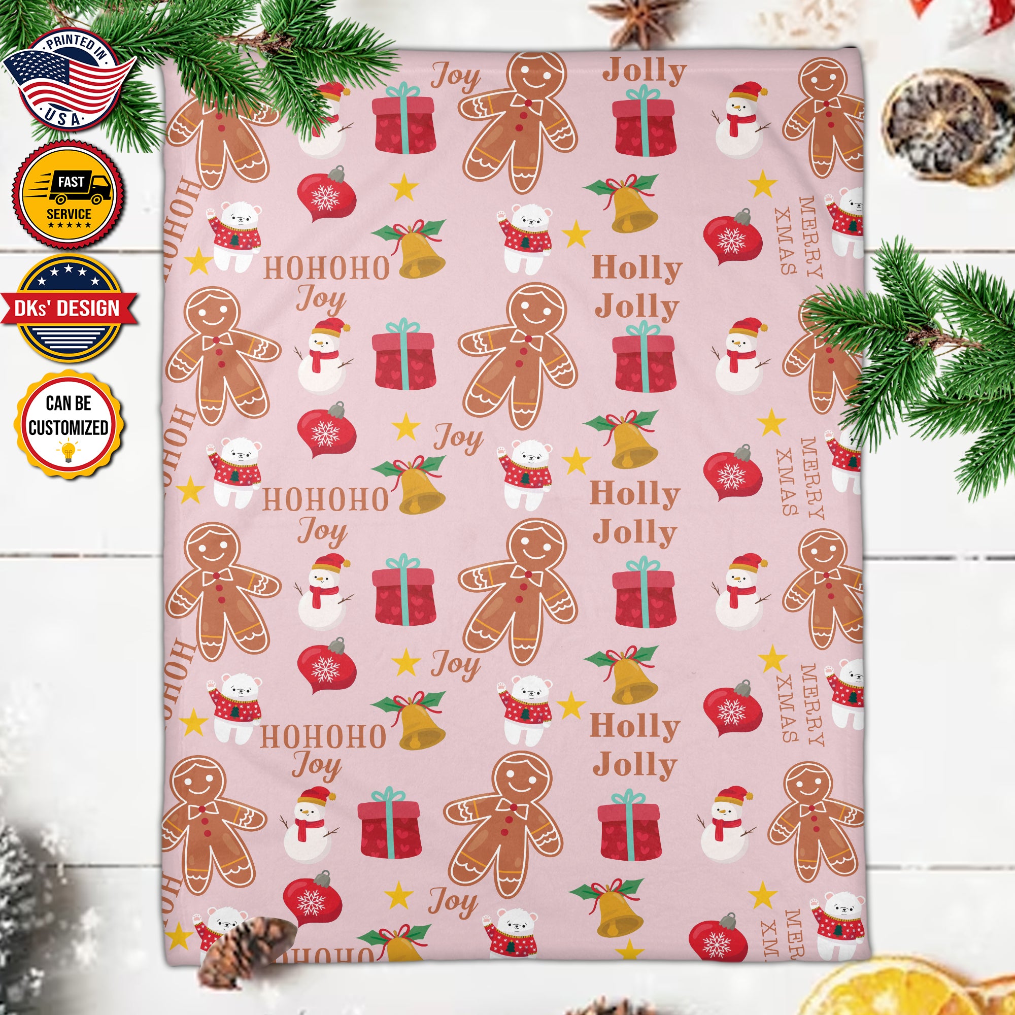 Personalized Christmas Blanket, Custom Christmas Gingerbread Man Blanket, Holly Jolly Christmas Blanket, Baby Shower Gift, Christmas Gifts