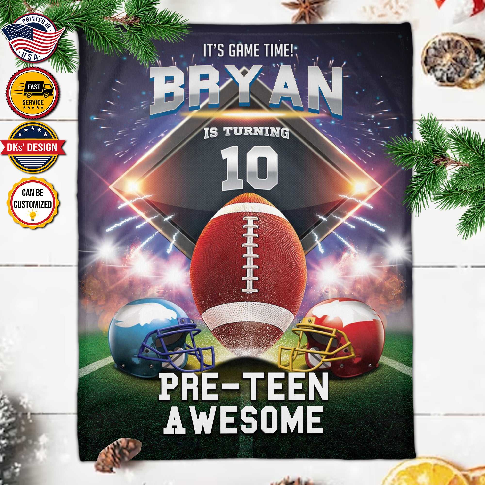 Personalized American Football Blanket, Custom Name Football Birthday Blanket, Sport Blanket, Football Player Blanket, Boy Blanket, Football Lover Gift