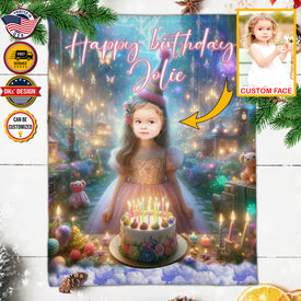 Personalized Birthday Bliss Princess 2 Custom Face And Custom Name Blanket, Girl Birthday Blanket, Princess Blanket for Girl, Birthday Gift