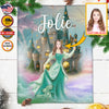 USA Printed Custom Fairytale Blanket | Green Princess and Castle Blanket, Custom Face And Custom Name Blanket, Girl Blanket, Personalize Blanket, Princess Blanket for Girl, Gift For Daughter, Baby Shower Gift, Birthday Gift, Christmas Gifts