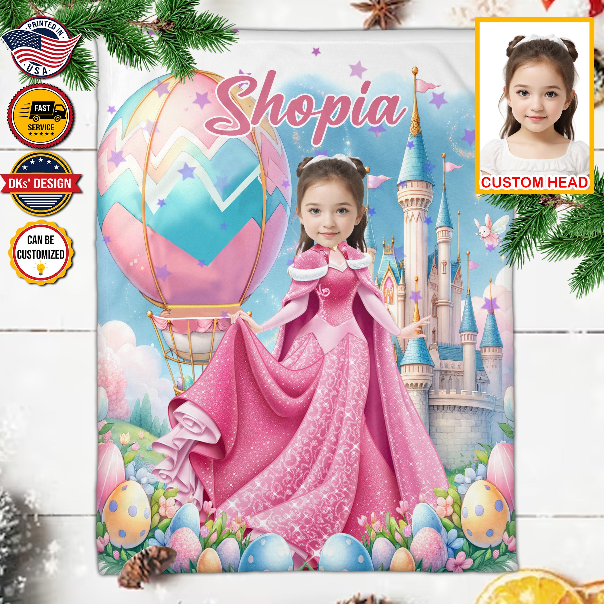 Personalized Easter Blanket, Custom Easter Egg Balloons Blanket, Blanket for Easter Day, Princess Blanket for Girl for Daughter, Holiday Easter Gift