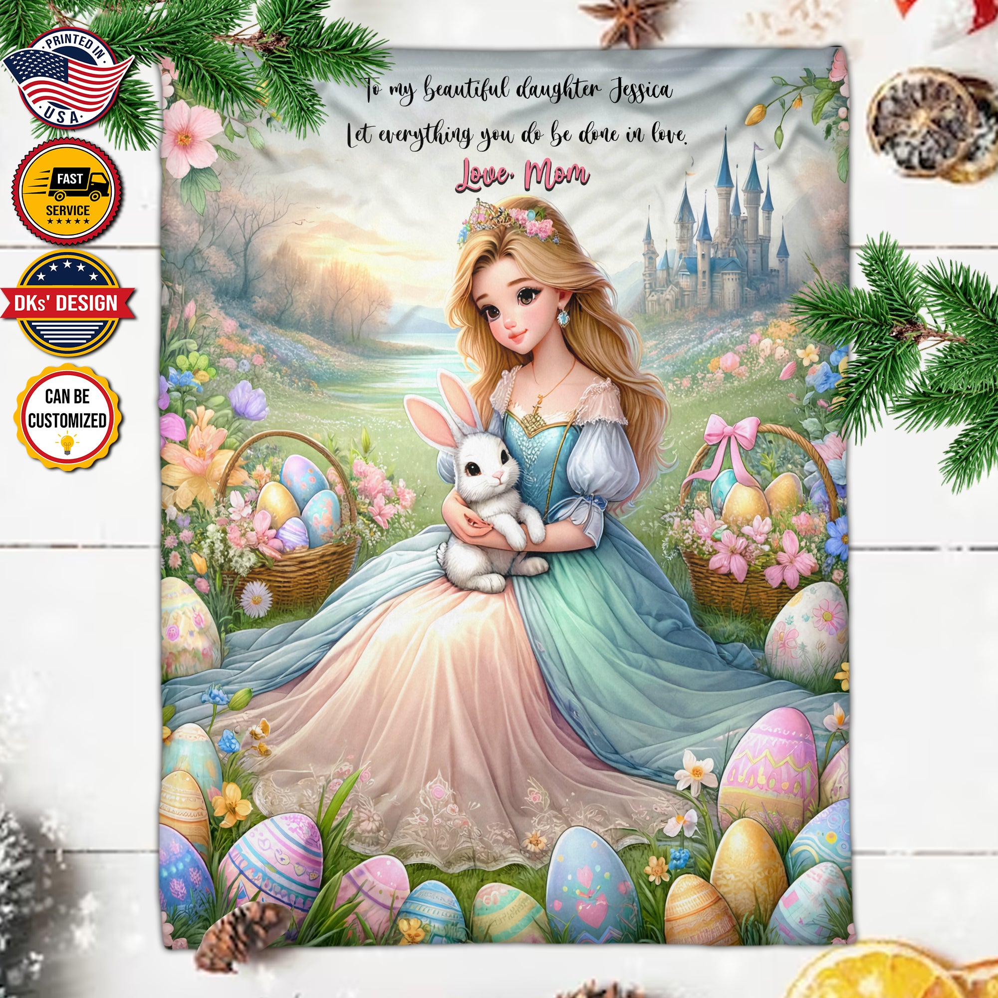 Personalized Easter Blanket, To My Daugher Easter Custom Name Blanket, Blanket for Easter Day, Princess Blanket for Girl for Daughter, Easter Gift