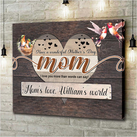 Personalized Name Mom Canvas, Hummingbird Mom From Son Canvas for Mom for Mother, Customized Mother's Day Gifts