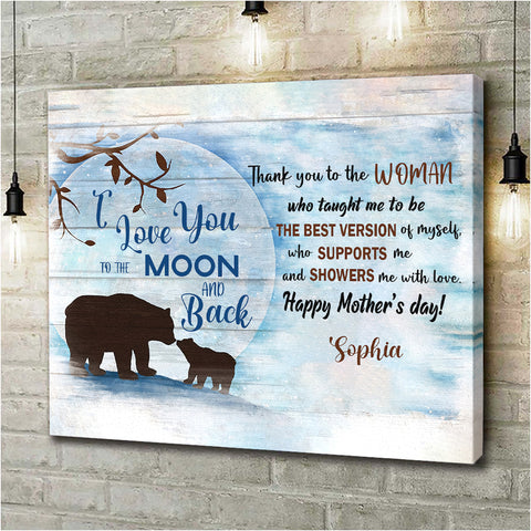 Image of Personalized Name Mom Canvas, Bear Mom And Child Canvas for Mom for Mother, Customized Mother's Day Gifts