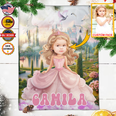 Image of USA Printed Custom Blanket | Fairytale Bliss Custom Face And Custom Name Blanket | Girl Blanket, Personalize Blanket, Princess Blanket for Girl, Gift For Daughter, Baby Shower Gift, Christmas Gifts