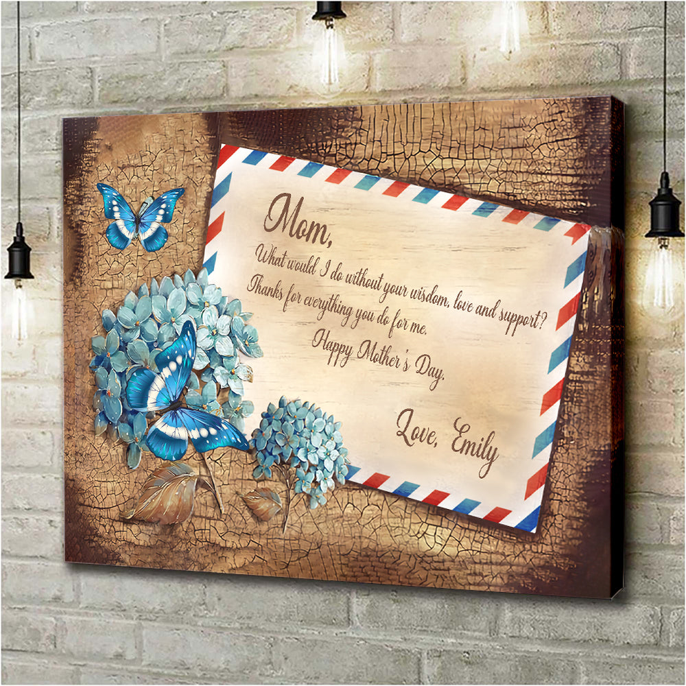 Personalized Name Mom Canvas, Mom Blue Hydrangea Canvas for Mom for Mother, Customized Mother's Day Gifts