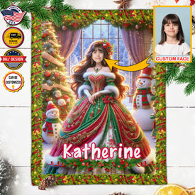Personalized Christmas Blanket, Cozy Christmas Princess Custom Face And Name Blanket, Girl Christmas Blanket, Princess Blanket, Christmas Gifts