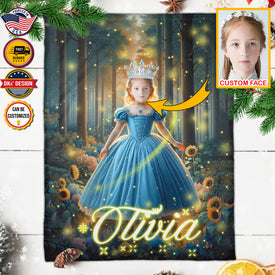 Personalized Forest Princess Personalized Sunflower Custom Face And Name Blanket, Girl Blanket, Princess Blanket for Girl, Baby Shower Gift