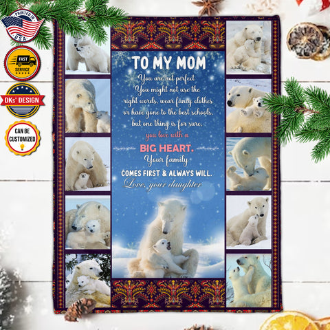 Image of Personalized Mom Blanket, Polar Bear Mom Blanket, Christmas Gift, Birthday Gift, Mother's Day Gifts for Mom for Her