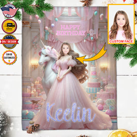 Personalized Unicorn Princess Birthday Custom Face And Custom Name Blanket, Birthday Girl Blanket, Personalized Unicorn Blanket, Birthday Gifts