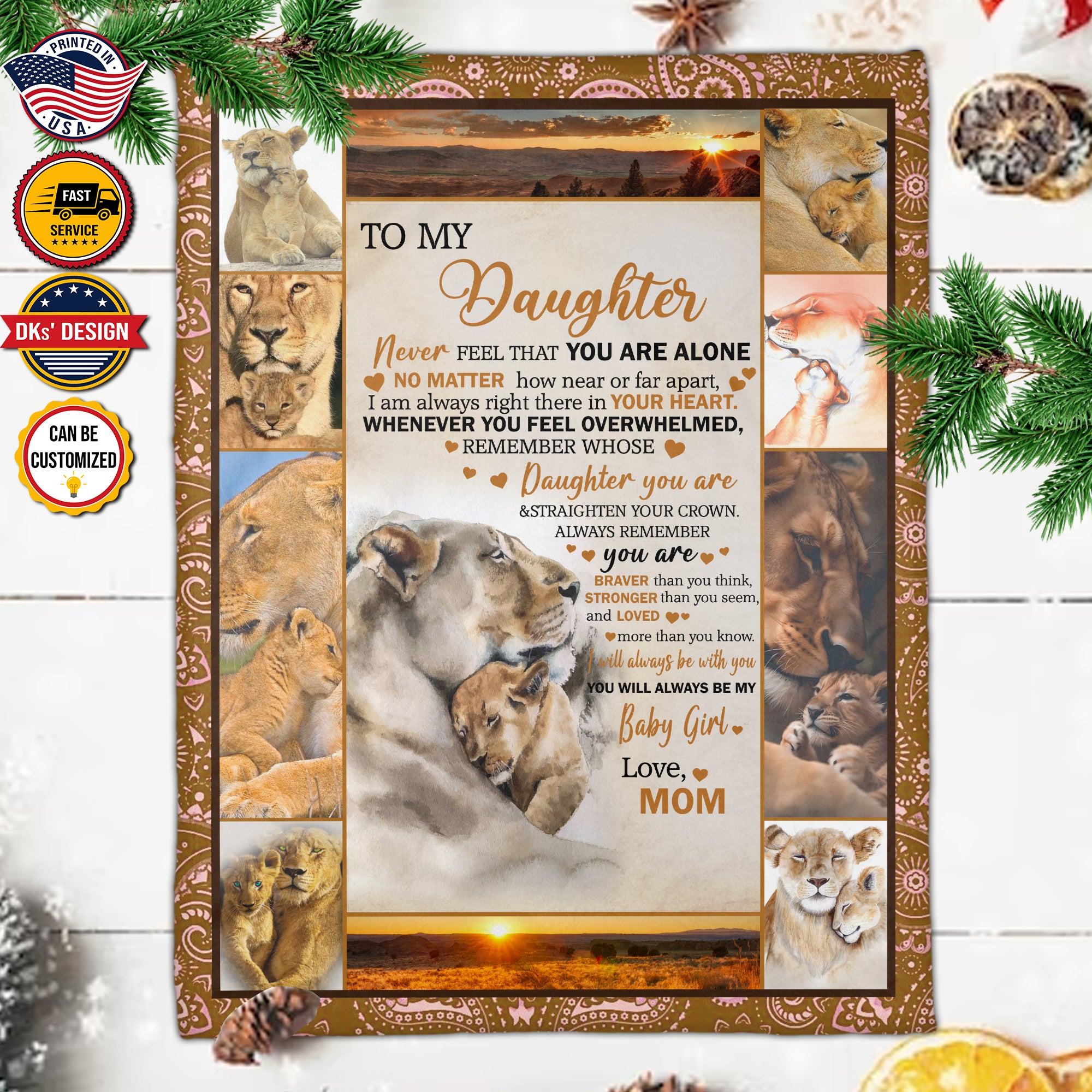 Personalized Daughter Blanket, Lions To My Daughter Blanket, Message Blanket, Birthday Gifts, Christmas Gifts for Girl for Daughter