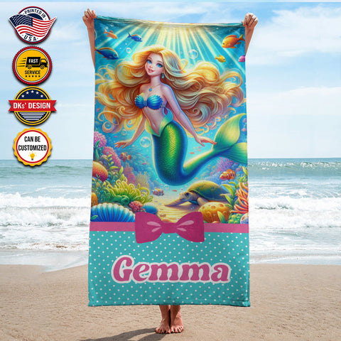 Image of Personalized Name The Little Mermaid Under The Sea Beach Towel