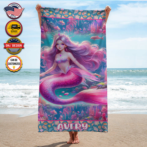 Image of Personalized Name Princess Mermaid Beauty Ocean Beach Towel
