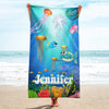 Personalized Name Sea Animals Jellyfish Fish Deep Sea Corals Beach Towel