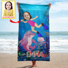 Personalized Name & Photo Dolphin Girl Under The Sea Beach Towel