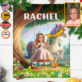Personalized Fairytale Blanket, Unicorn and Princess In The Royal Woods, Custom Face Name Blanket, Girl Blanket, Unicorn Blanket Gift For Daughter