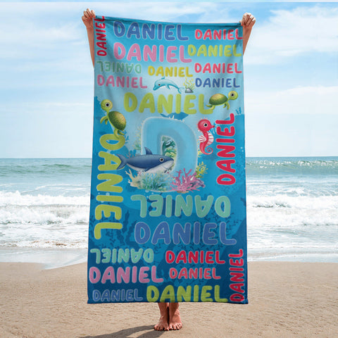 Image of Personalized Name Sea Animals Under The Sea Initial Beach Towel