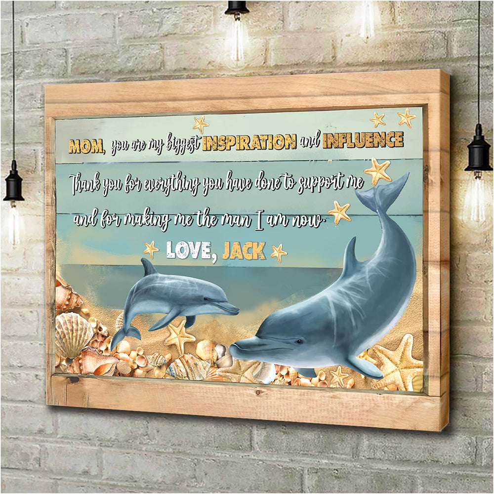 Personalized Name Mom Canvas, Dolphin Mom And Son Canvas for Mom for Mother, Customized Mother's Day Gifts