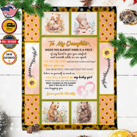 Personalized Bear Sunflower To My Daughter Throw Blanket, Message Blanket, Daughter Blanket, Family Baby Bear Blanket, Animal Blanket