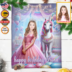 Personalized Baby Girl Blanket, Custom Happy Birthday Princess Blanket, Fairy Tale Girl Blanket, Princess Blanket for Girl, Baby Shower Gift