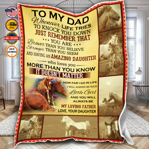 Image of Personalized To My Dad Blanket, Horse Message Blanket, Customized Father's Day Gifts, Blanket Gift for Dad, Gift from Daughter