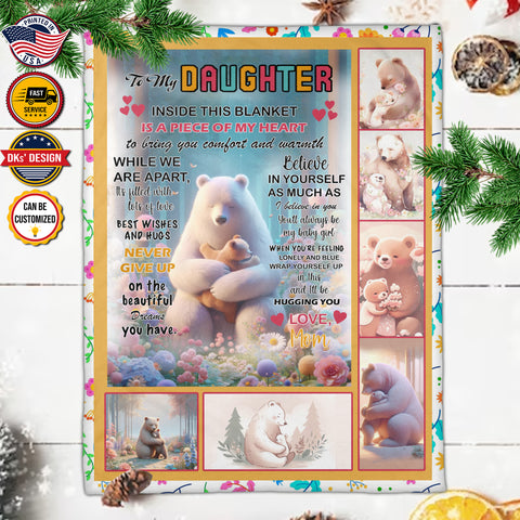 Image of Personalized Daughter Blanket, Family Bear To My Daughter Blanket, Message Blanket, Birthday Gifts, Christmas Gifts for Girl for Daughter