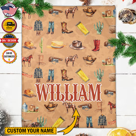 Personalized Cowboy Blanket Custom Name Blanket, Personalized Cowboy Kid Blanket, Christmas Baby Blanket, Birthday Gift, Christmas Gifts