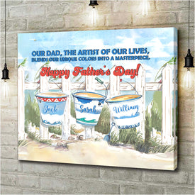 Personalized Dad Canvas, Colorful Bucket Dad Canvas, Dad Canvas Custom Kids Names, Wall Art Decoration for Dad, Father's Day Gifts