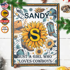 Personalized Cowboy Blanket, Wild West Sunflower Cowboy Custom Name Blanket, Cowgirl Blanket, Personalized Cowboy Blanket, Cowboy Gift