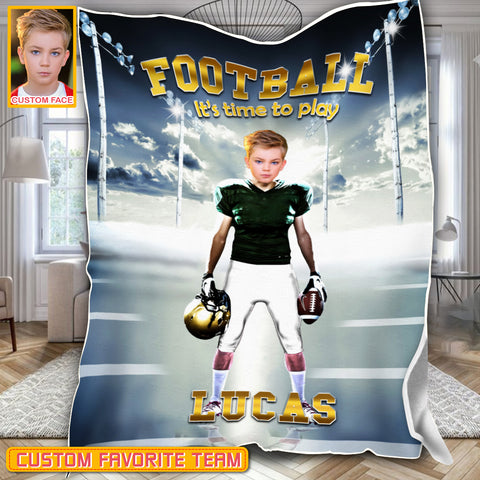 Personalized Name & Photo It's Time To Play American Football Blanket, Sport Blanket, Football Lover Gift
