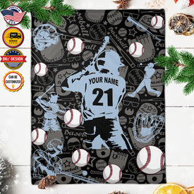 Personalized Baseball Blanket, Baseball Son Blanket, Baseball Boys Blanket, Custom Name And Number Blanket, Baseball Blanket for Son, Sport Blanket