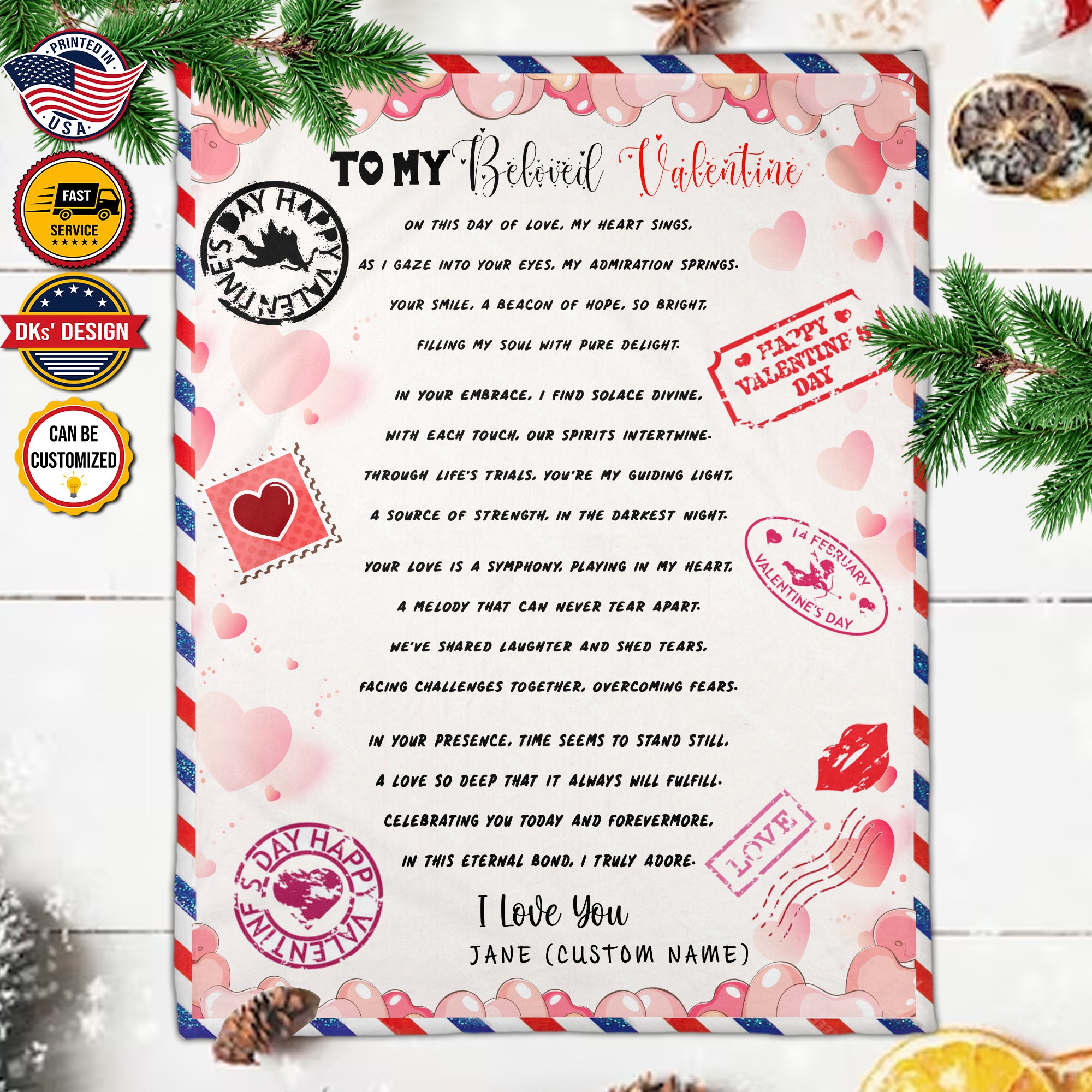 Personalized Name Valentine Blanket, Valentine Love Letters Blanket, Message Blanket, Valentine's Gift