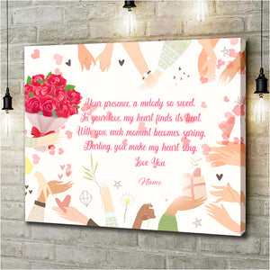 Personalized Valentine Canvas, Your Presence Custom Name Canvas, Customized Valentine's Day Gifts