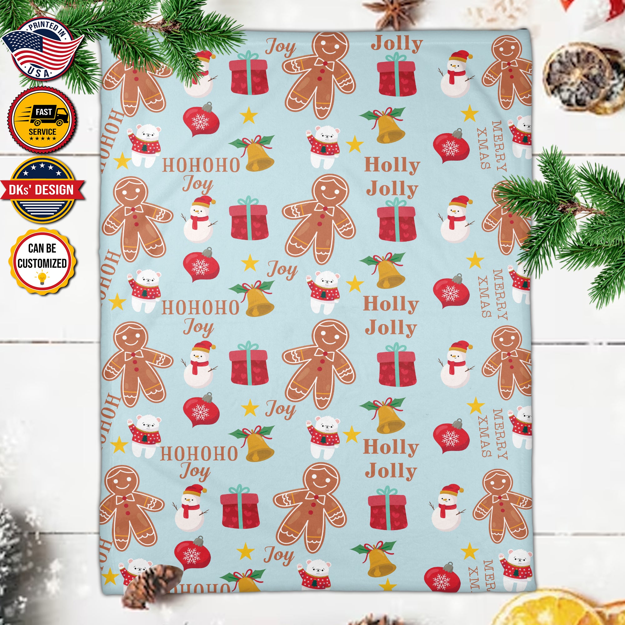 Personalized Christmas Blanket, Custom Christmas Gingerbread Man Blanket, Holly Jolly Christmas Blanket, Baby Shower Gift, Christmas Gifts