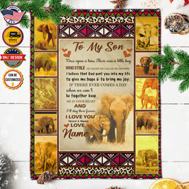 Personalized To My Son Elephant Blanket, Custom Name Blanket, Message Blanket, Elephant Blanket For Son, Son Elephant Blanket, Boy Blanket