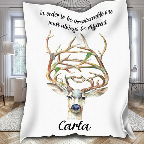 Image of Personalized Name In Order To Be Irreplaceable Deer Blanket, Summer Gifts, Custom Blanket