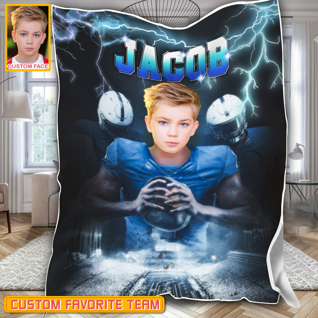 Personalized Name & Photo Super Star American Football Blanket, Sport Blanket, Football Lover Gift