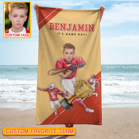 Image of Personalized Name & Photo It’s Game Day American Football Beach Towel, Sport Beach Towel, Football Lover Gift